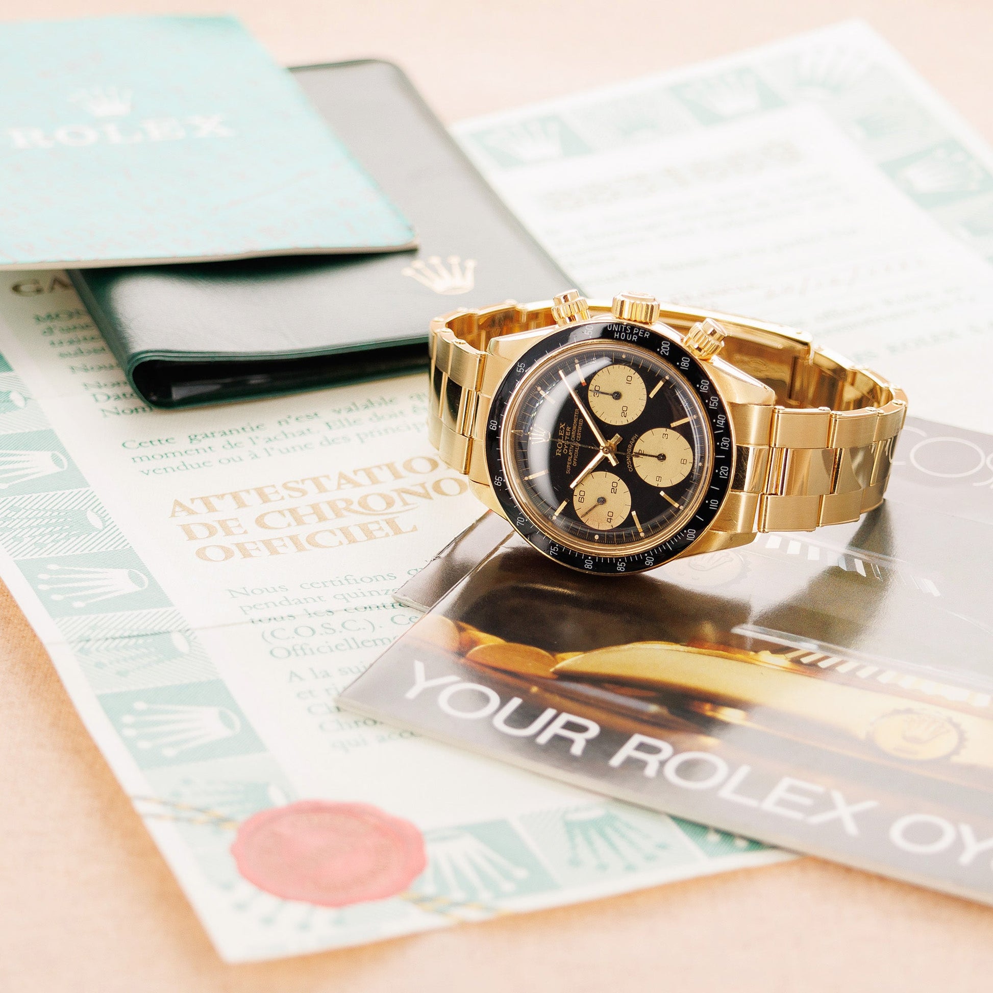 Rolex Yellow Gold Cosmograph Daytona Watch Ref. 6263 with Box and Papers