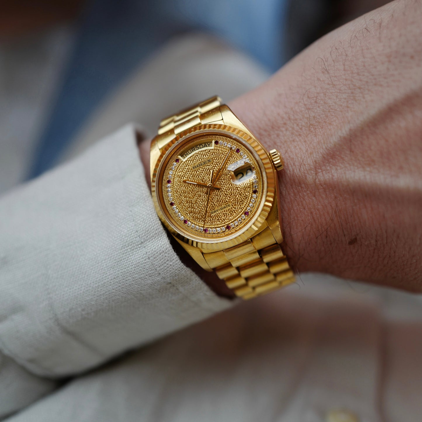 Rolex Yellow Gold Day Date Ref. 18038 with Ruby Missoni Dial