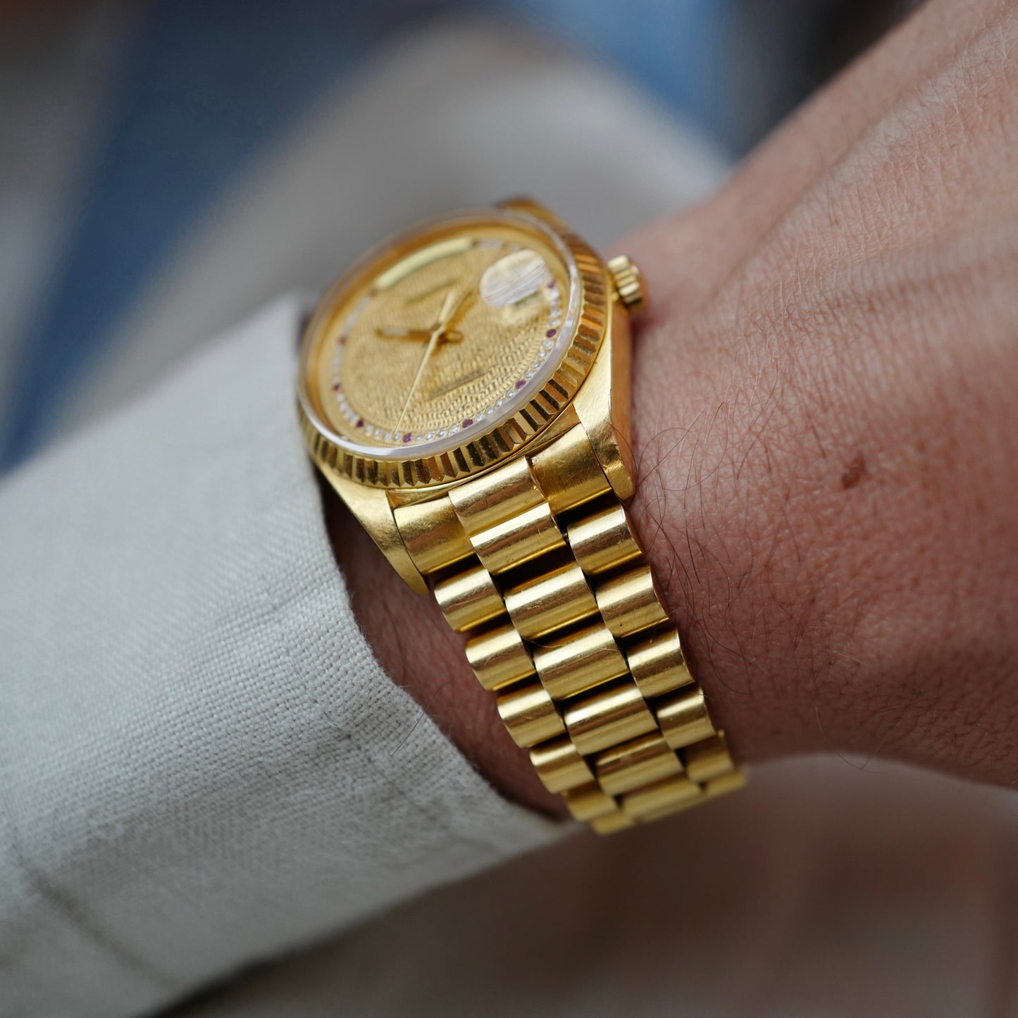 Rolex Yellow Gold Day Date Ref. 18038 with Ruby Missoni Dial