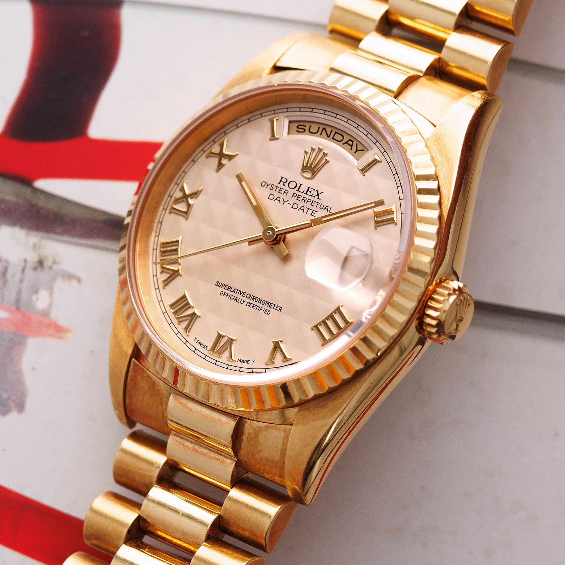 Rolex Yellow Gold Day-Date Ref. 18238 with Cream Pyramid Dial