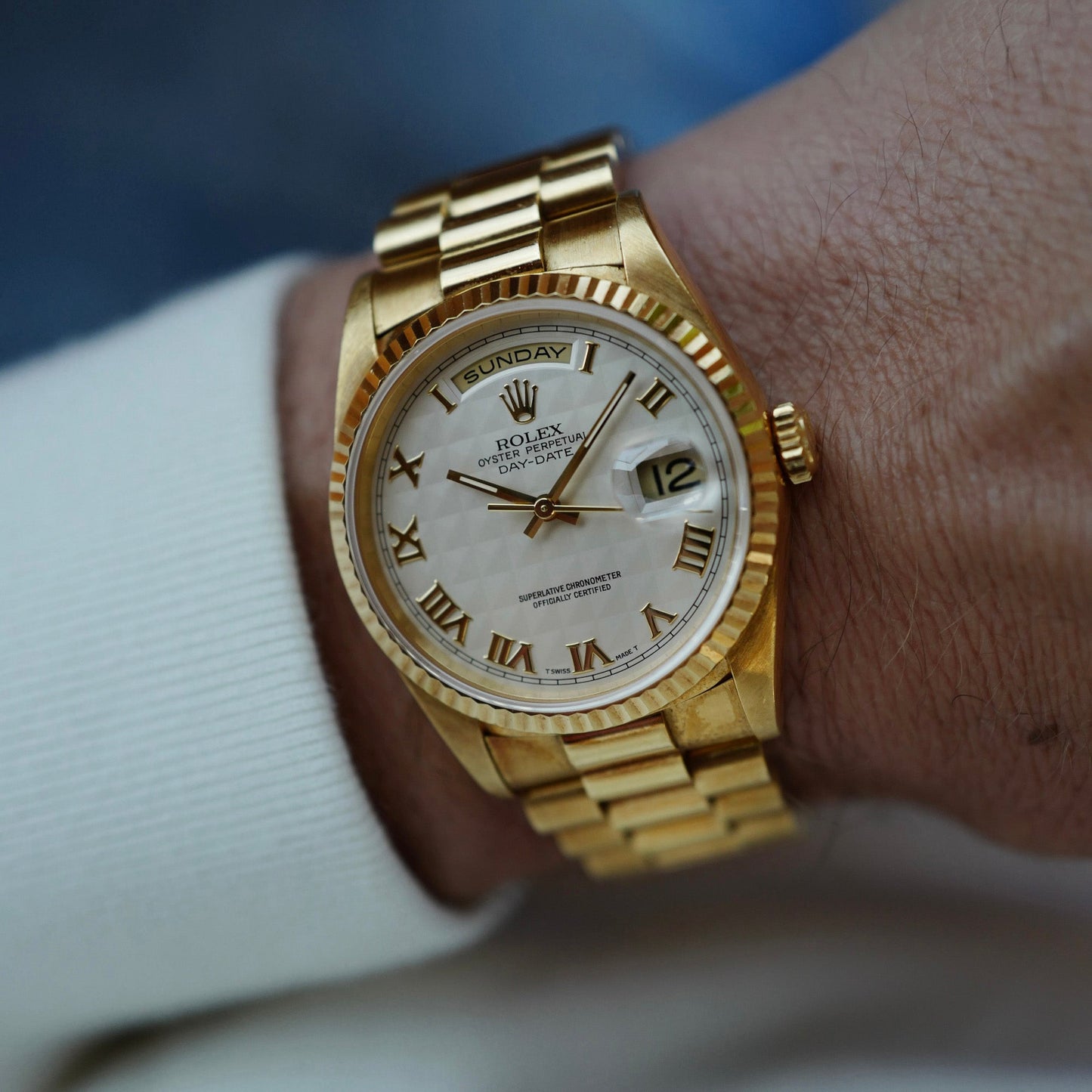 Rolex Yellow Gold Day-Date Ref. 18238 with Cream Pyramid Dial