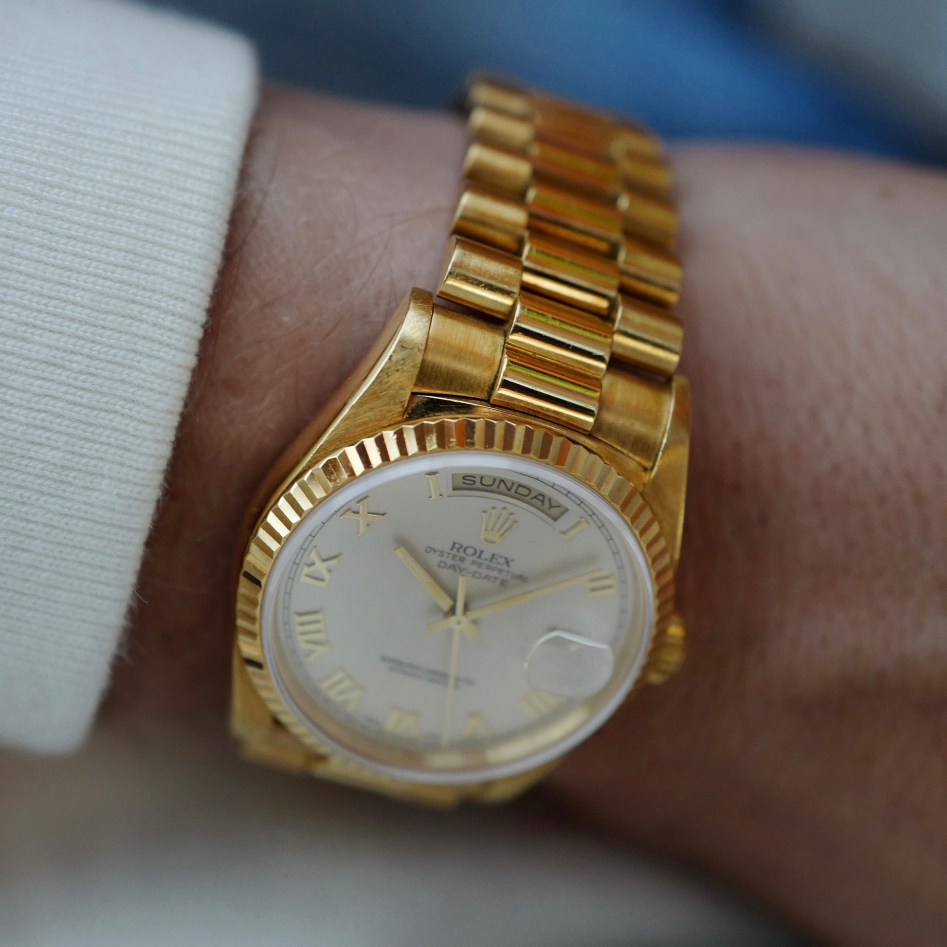 Rolex Yellow Gold Day-Date Ref. 18238 with Cream Pyramid Dial