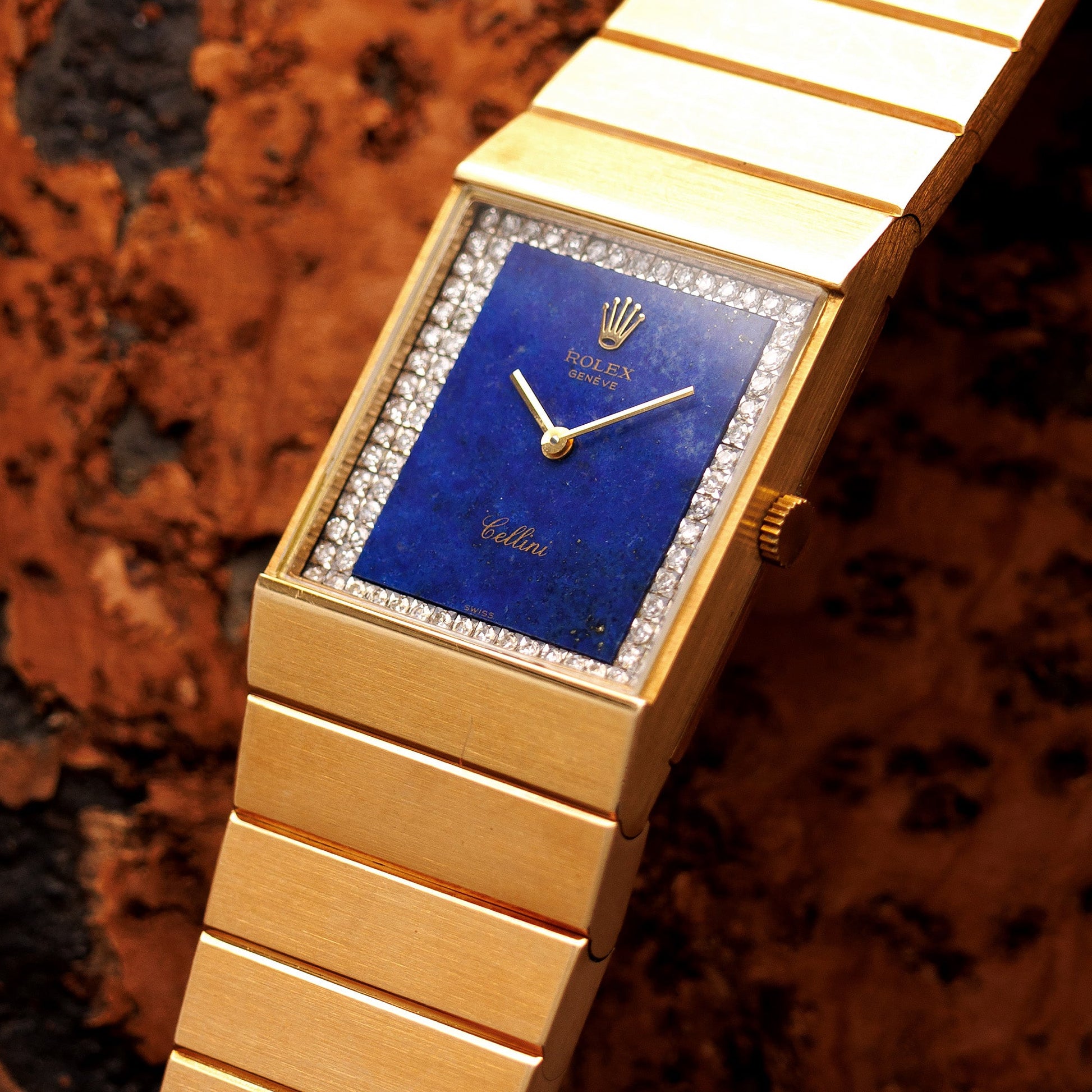 Rolex Yellow Gold King Midas Ref. 4136 with Lapis Lazuli and Diamond Dial