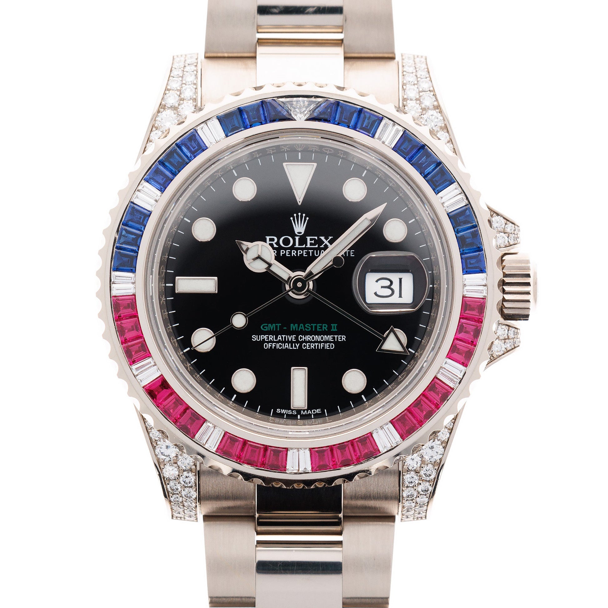 Rolex White Gold SARU GMT-Master Diamond Sapphire Ruby Watch Ref. 116759SARU