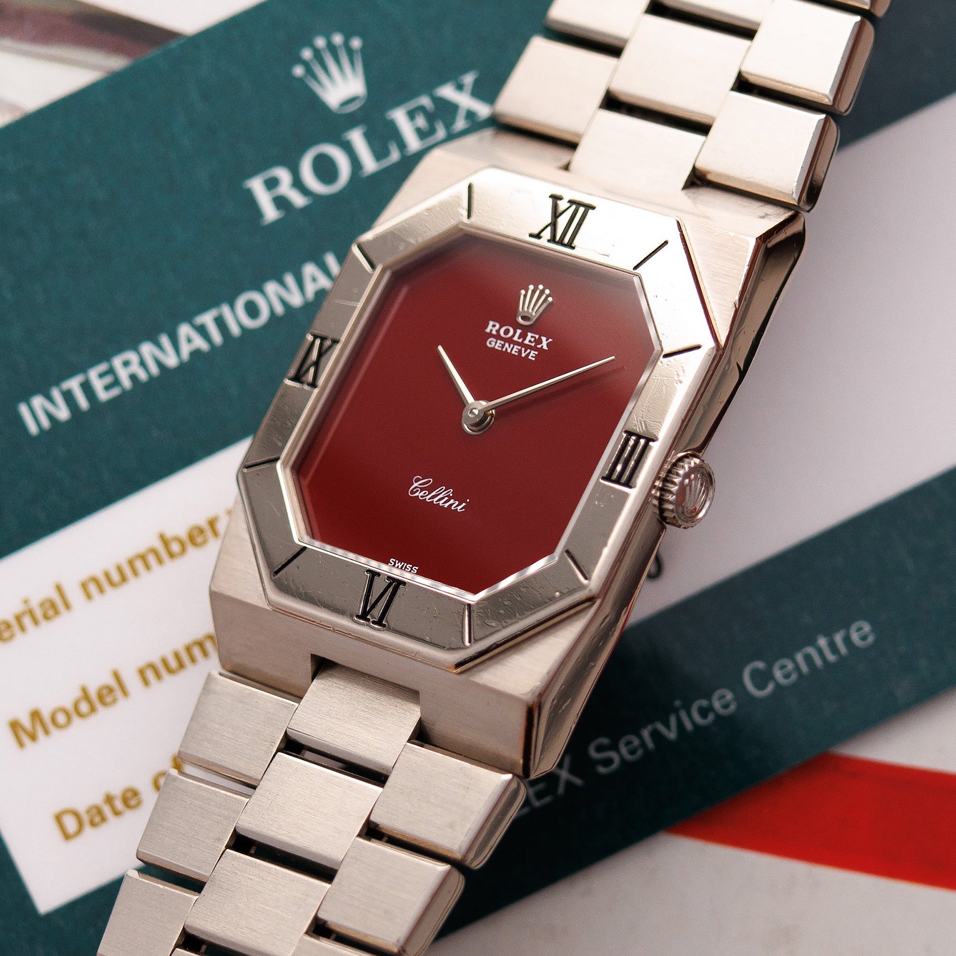 Rolex White Gold Cellini Ref. 4350 with Red Dial