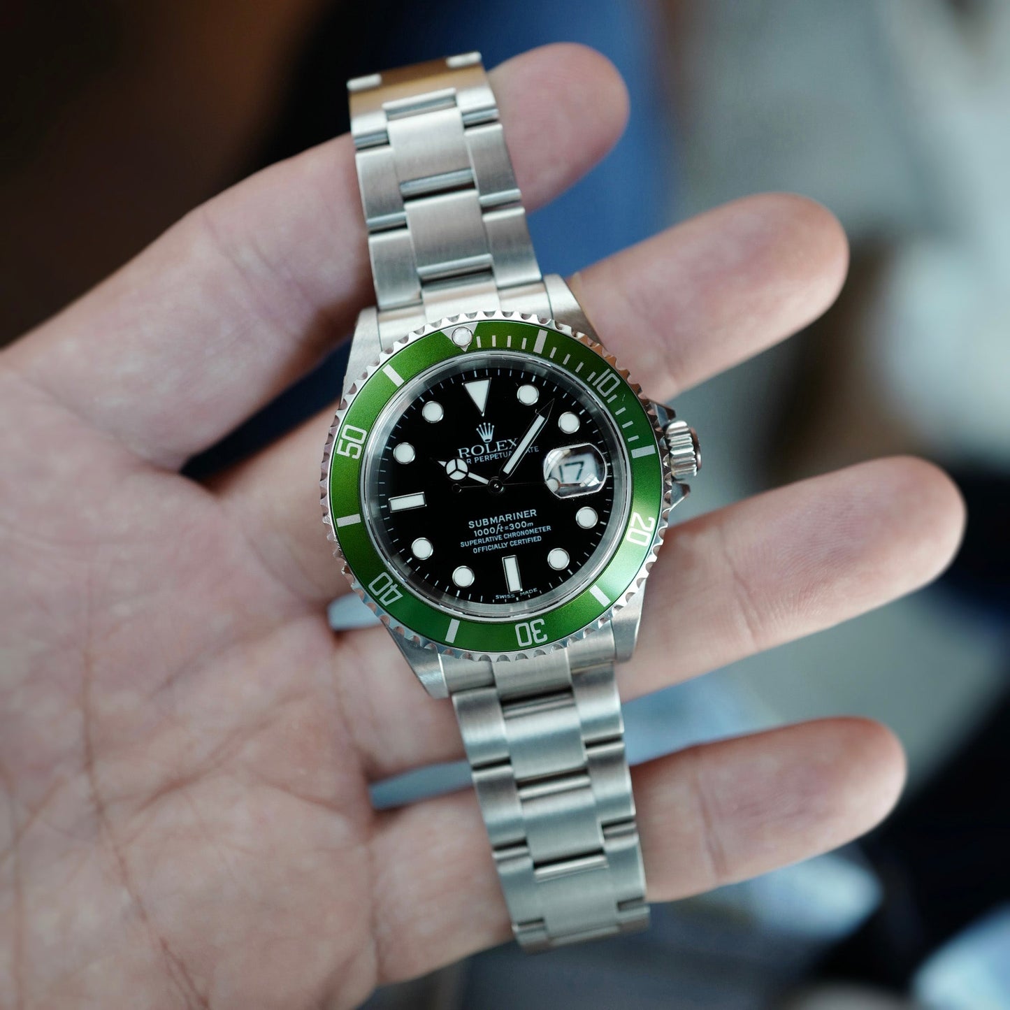 Rolex Steel Kermit Submariner Ref. 16610LV in NOS Condition with Y Serial (New Arrival)