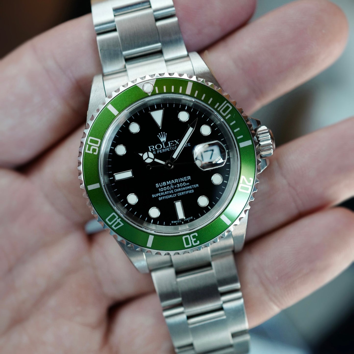 Rolex Steel Kermit Submariner Ref. 16610LV in NOS Condition with Y Serial (New Arrival)