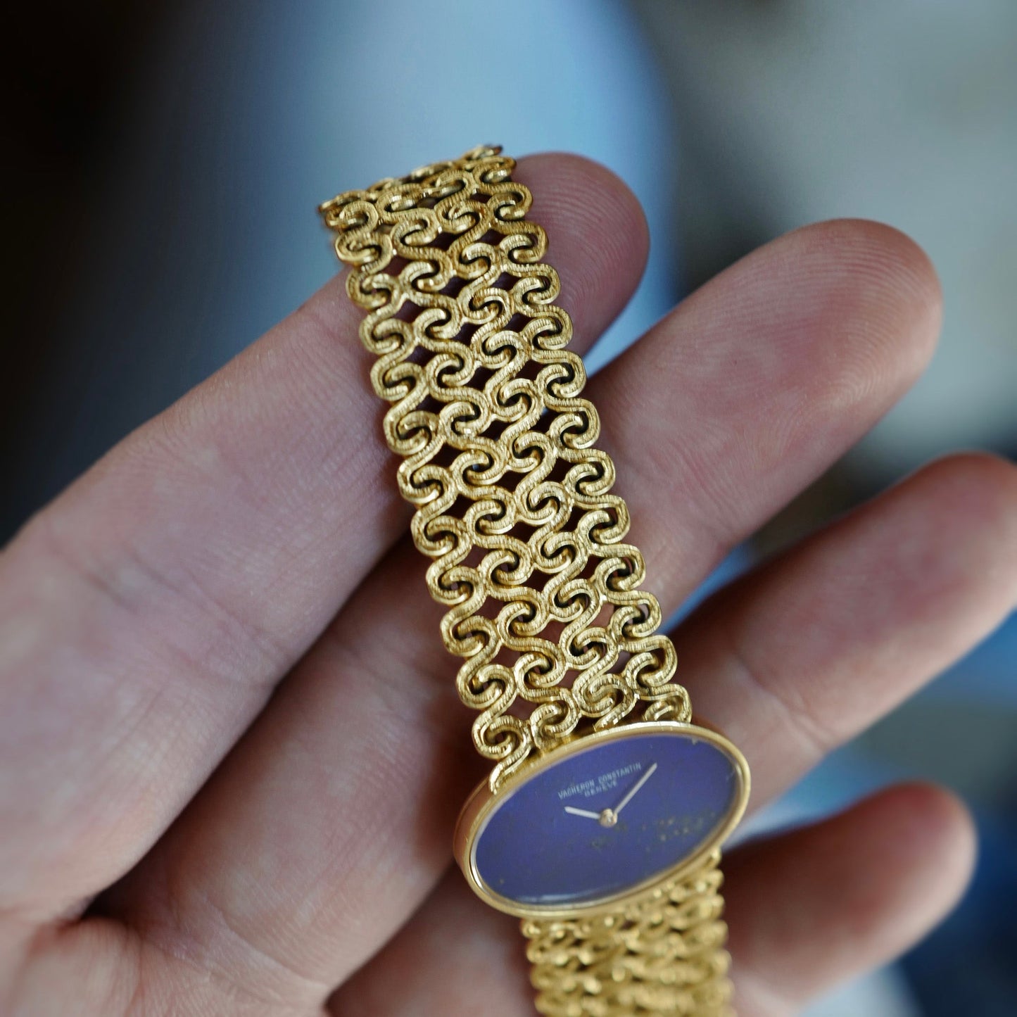 Vacheron Constantin Yellow Gold Bracelet Watch with Lapis Dial