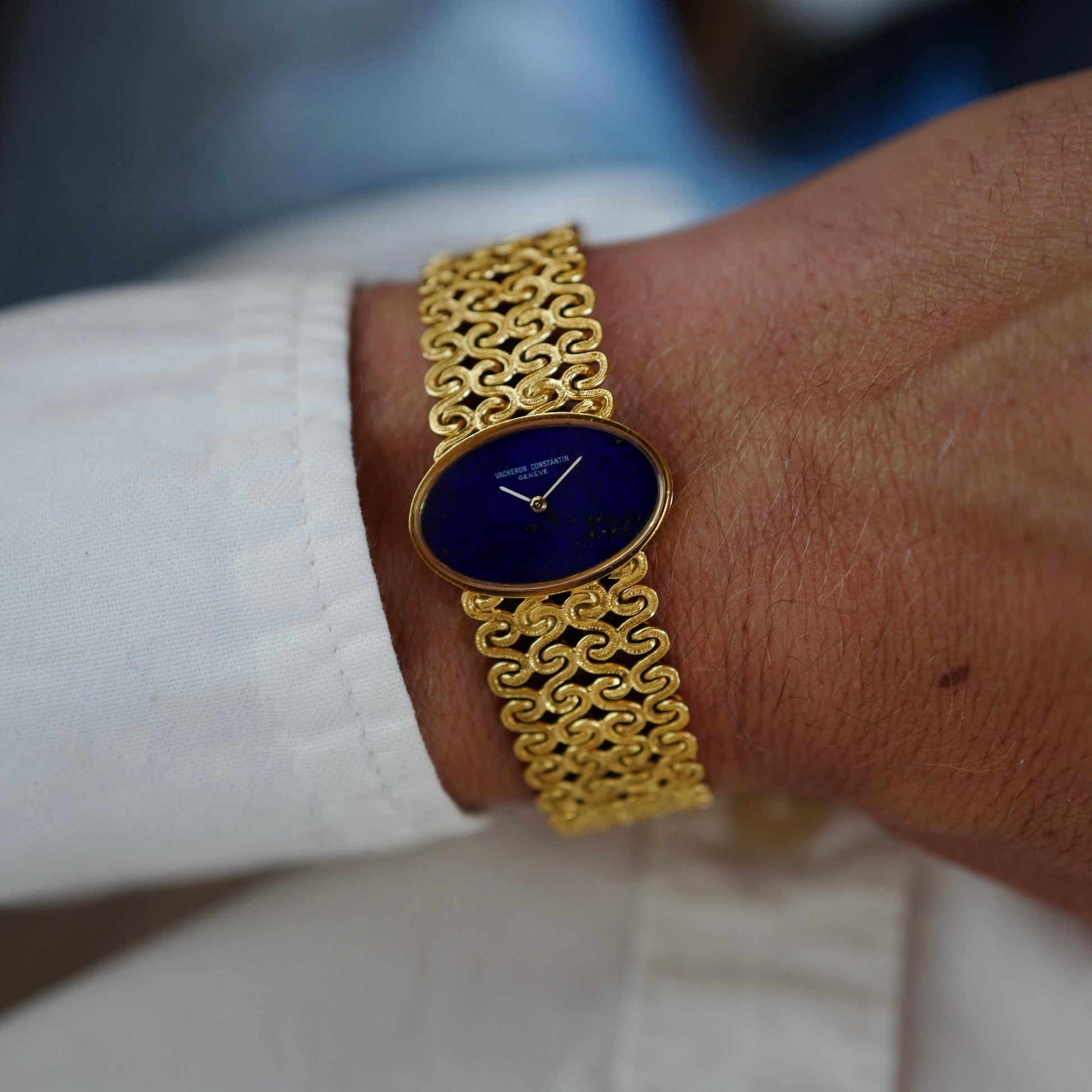 Vacheron Constantin Yellow Gold Bracelet Watch with Lapis Dial