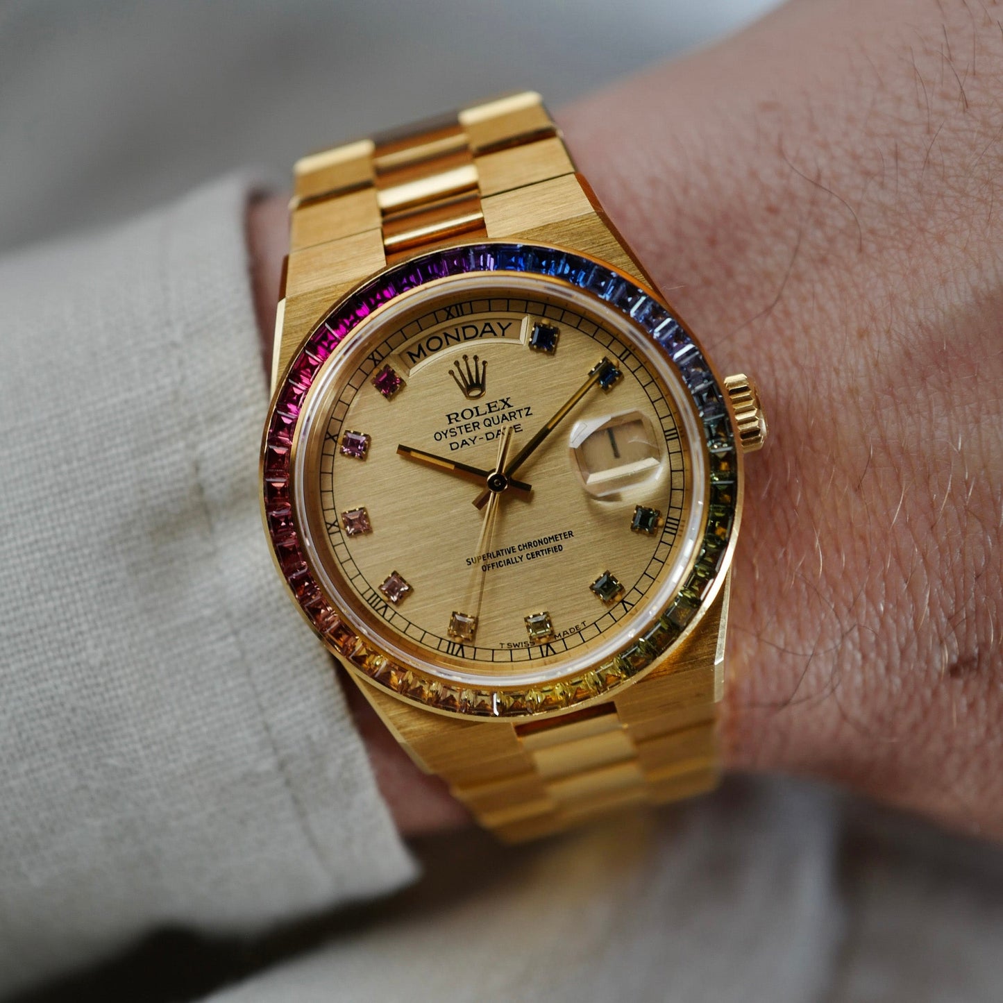 Rolex Yellow Gold Day-Date Rainbow Oysterquartz Ref. 19158 (Private Sale)