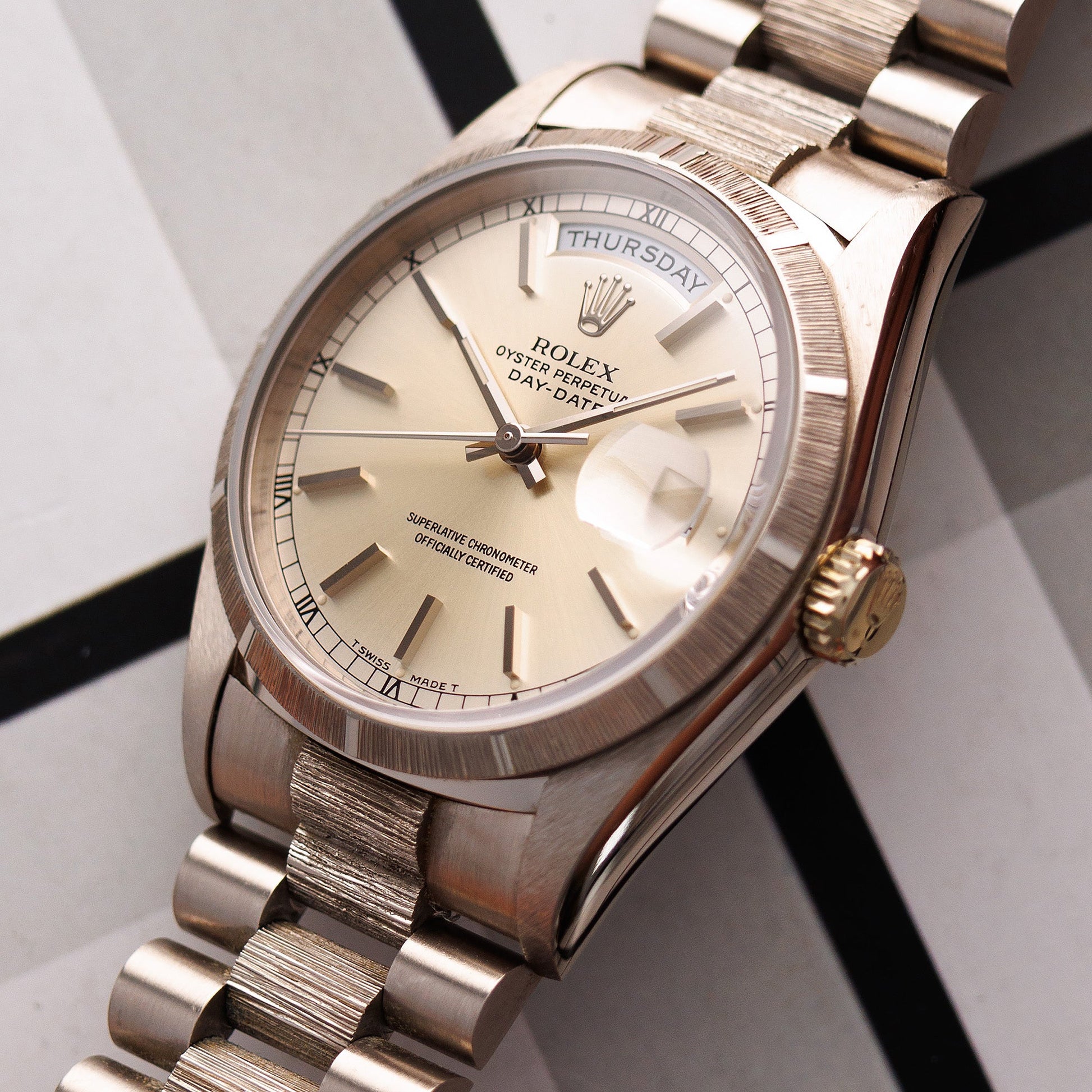 Rolex White Gold Bark Finish Day Date Ref. 18249