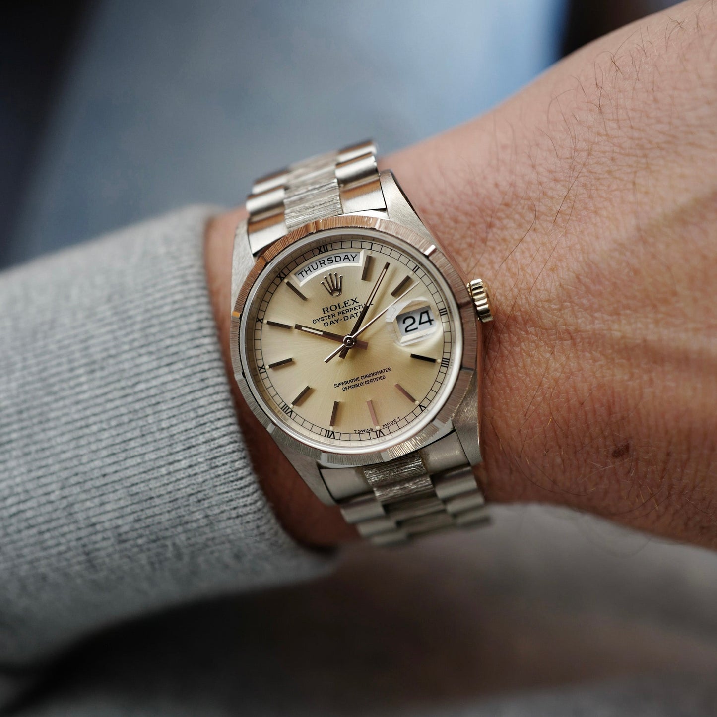 Rolex White Gold Bark Finish Day Date Ref. 18249