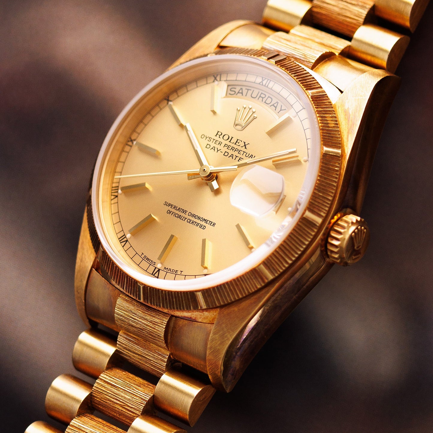 Rolex Yellow Gold Day-Date Ref. 18078 with Bark Finish and Outstanding Condition