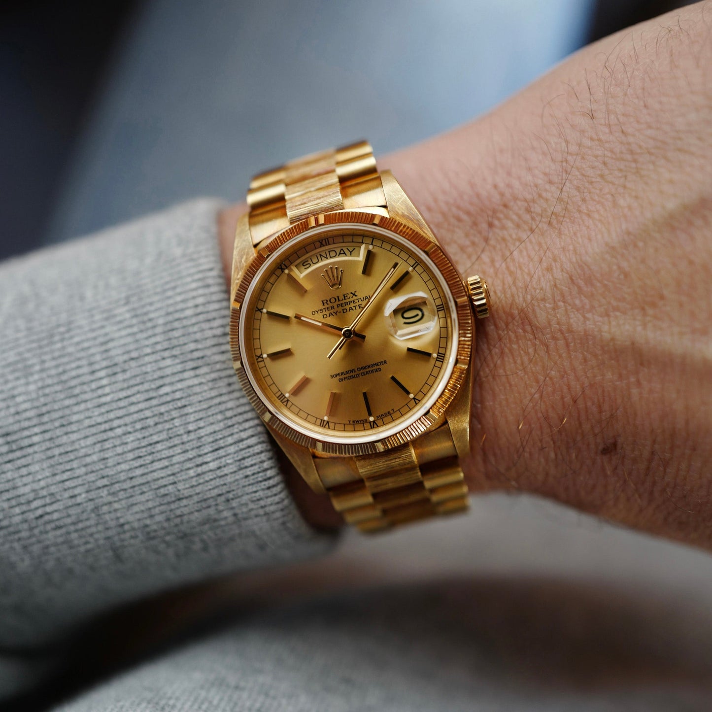 Rolex Yellow Gold Day-Date Ref. 18078 with Bark Finish and Outstanding Condition