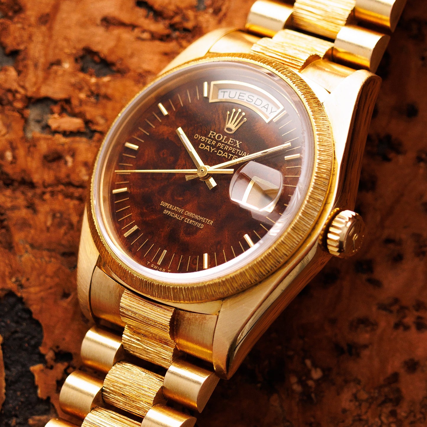 Rolex Yellow Gold Day Ref. 18078 with Burlwood Dial