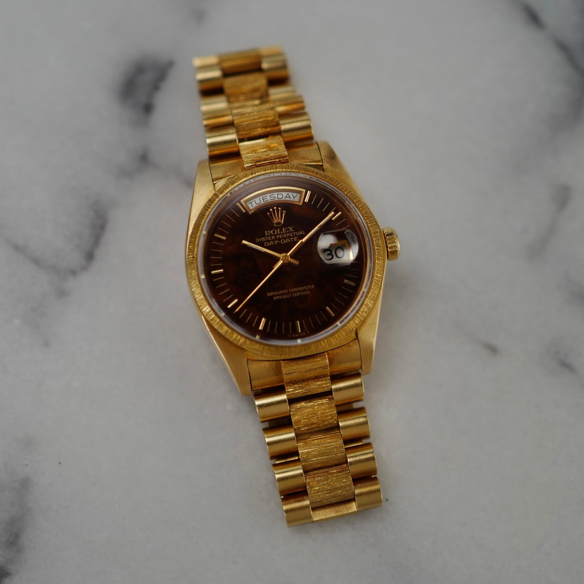 Rolex Yellow Gold Day Ref. 18078 with Burlwood Dial