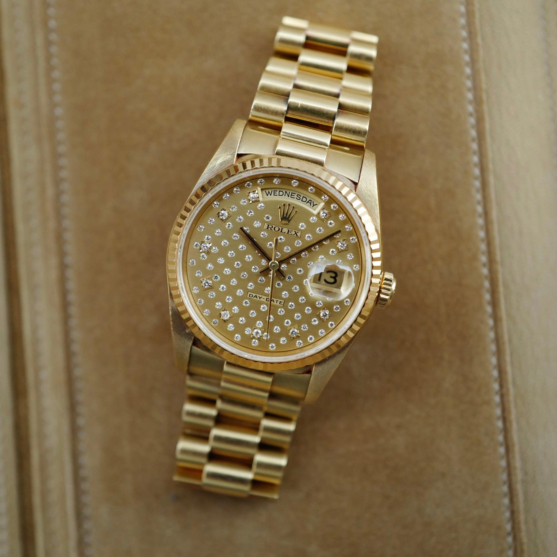 Rolex Yellow Gold Day Date Ref. 18238 with Diamond Pleidas Dial