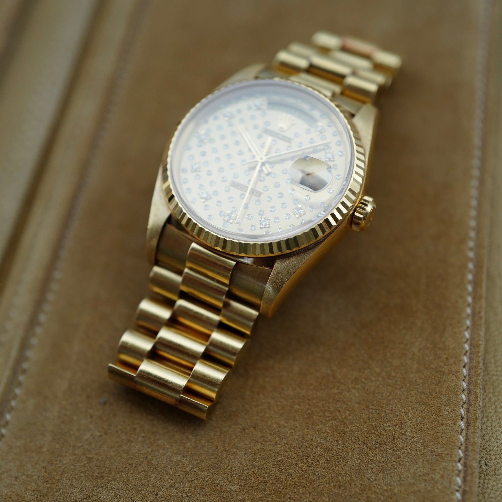 Rolex Yellow Gold Day Date Ref. 18238 with Diamond Pleidas Dial