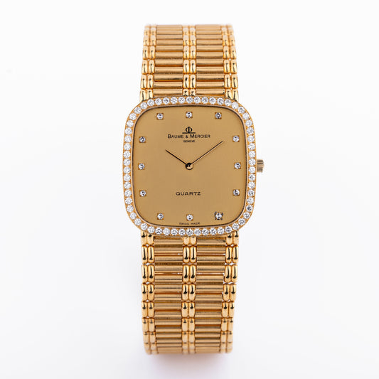 Unworn Baume & Mercier | Gold Dial | Diamond Hours & Bezel | 18k Yellow Gold | 1980s | Quartz | 29mm