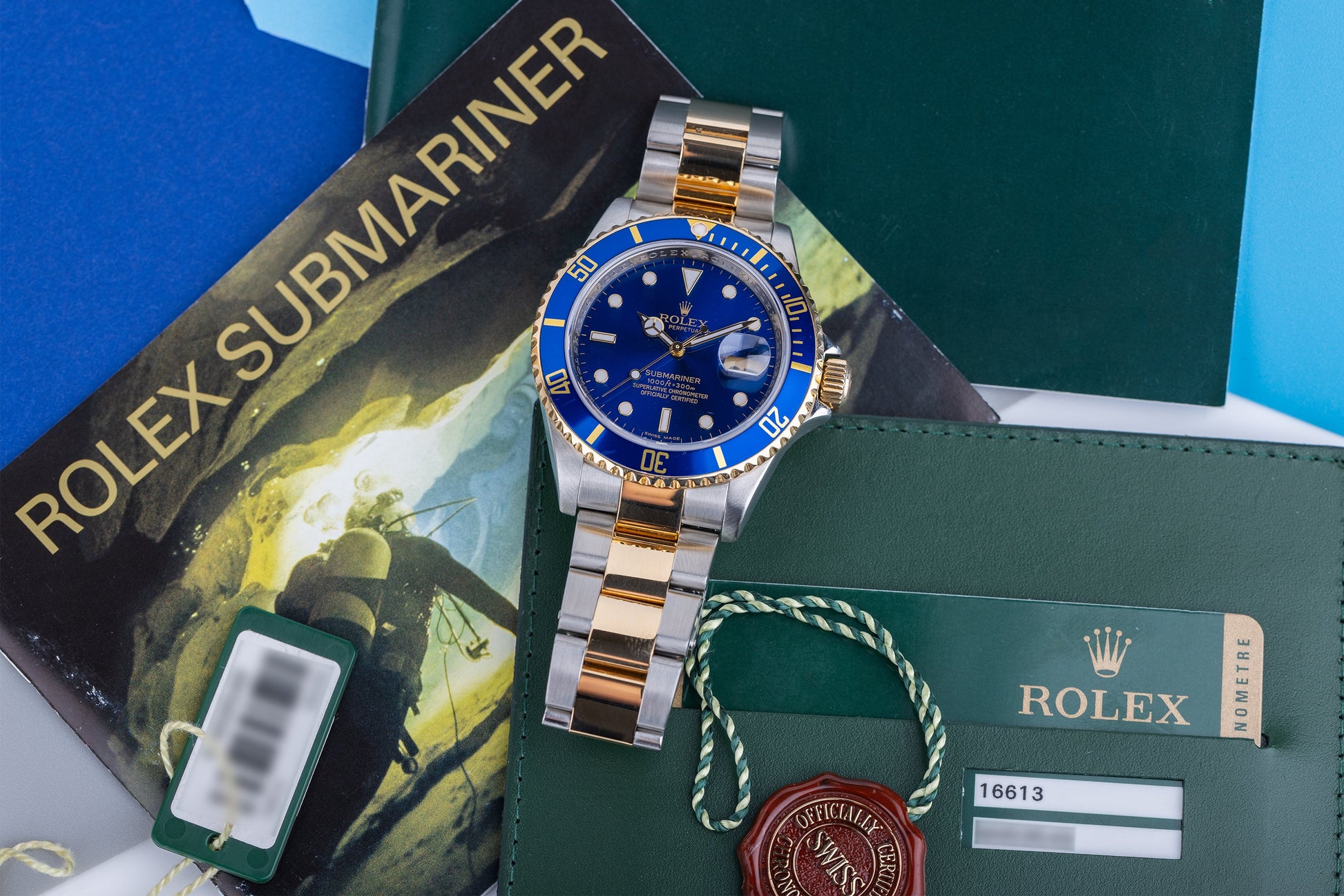 Rolex Submariner | REF. 16613 | Blue Dial | Engraved Rehaut | Box & Papers | 2008 | Stainless Steel & 18k Yellow Gold