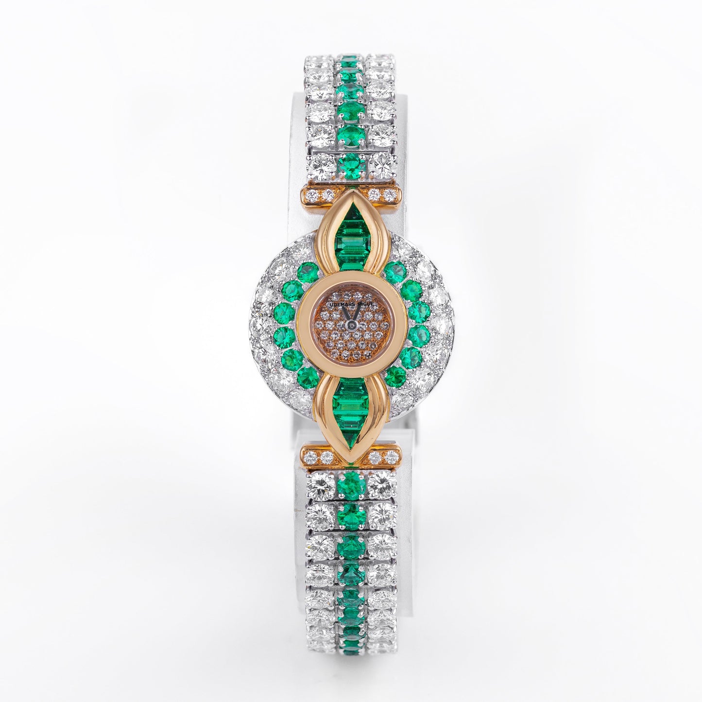 Unworn Extremely Rare Audemars Piguet Lady Wristwatch | Pave Diamonds & Emeralds | 18k Rose & White Gold