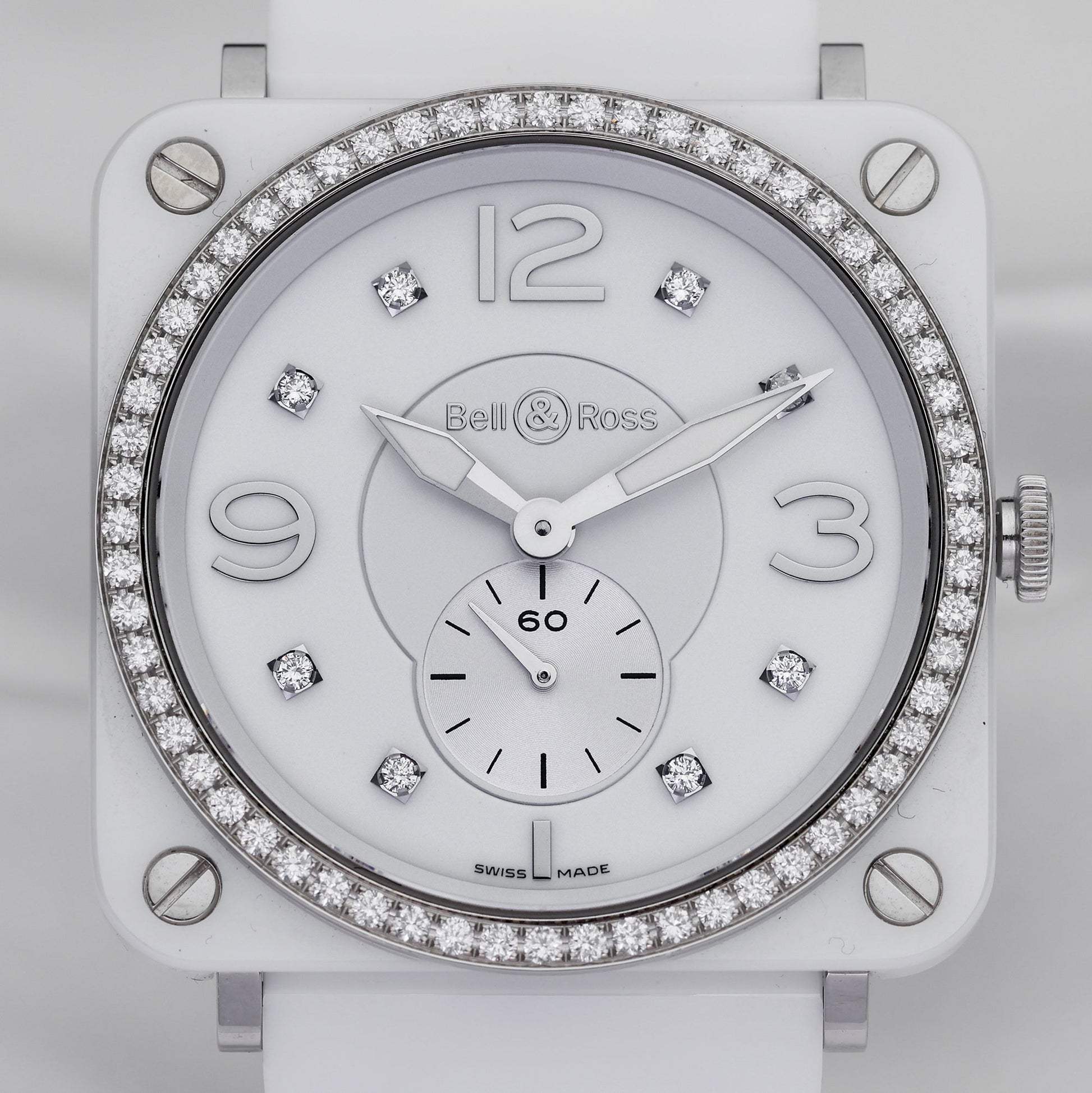 Unworn Bell & Ross BRS Quartz | REF. BRS-98-PWCD | Ceramic & Stainless Steel | Diamond Bezel & Dial