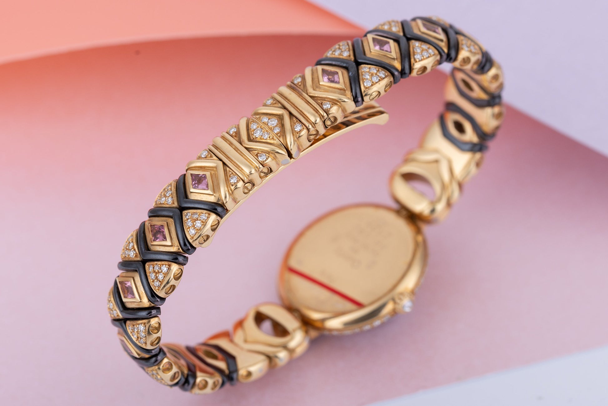 Unworn Cartier Colisee | REF. 881092 | Pave Diamonds, Tourmaline & Hematite | 24mm | 18k Yellow Gold