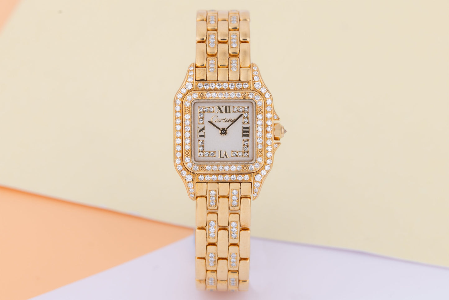 Unworn Cartier Panthere | REF. 8057915 | Cream Diamond Dial, Diamond Bezel & Bracelet | 22mm | 18k Yellow Gold