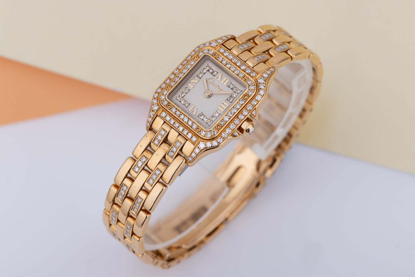 Unworn Cartier Panthere | REF. 8057915 | Cream Diamond Dial, Diamond Bezel & Bracelet | 22mm | 18k Yellow Gold