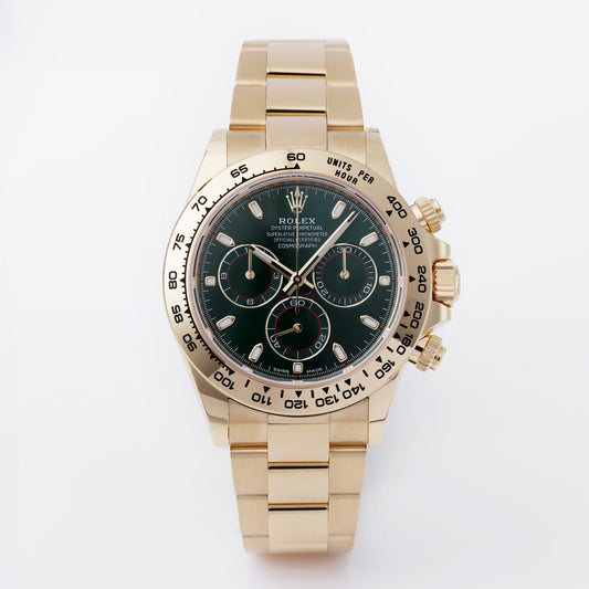 Unworn 2022 Rolex Daytona | REF. 116508 | Green Dial | 18k Yellow Gold | Box & Papers