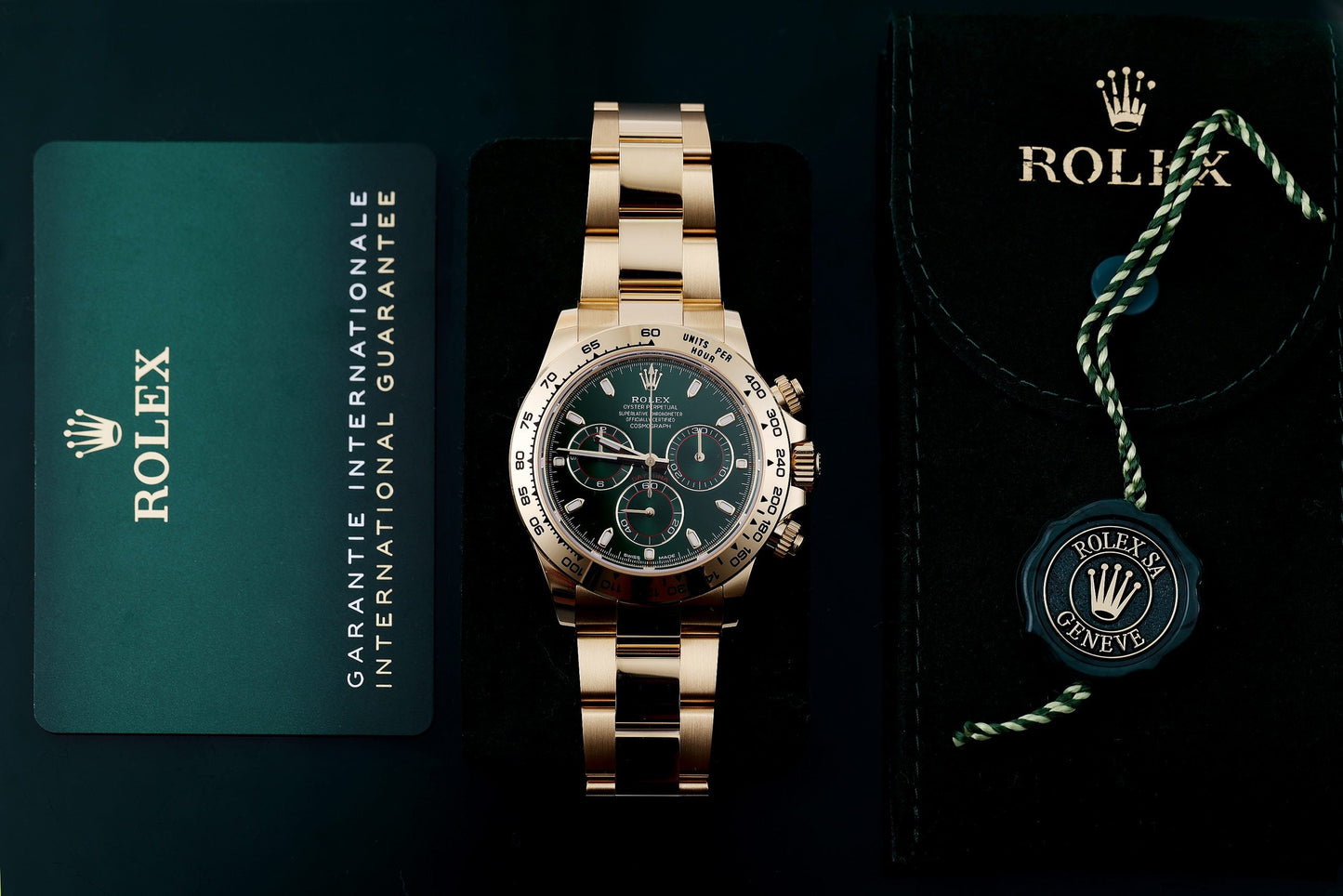 Unworn 2022 Rolex Daytona | REF. 116508 | Green Dial | 18k Yellow Gold | Box & Papers