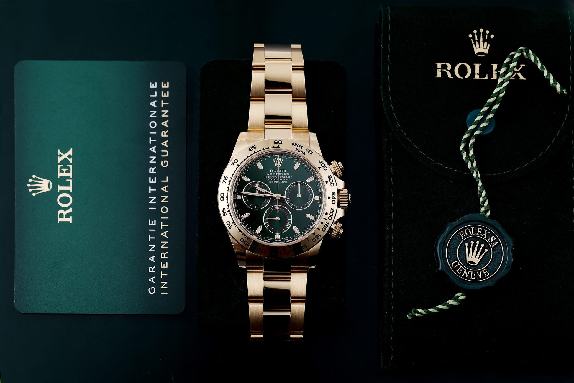 Unworn 2022 Rolex Daytona | REF. 116508 | Green Dial | 18k Yellow Gold | Box & Papers