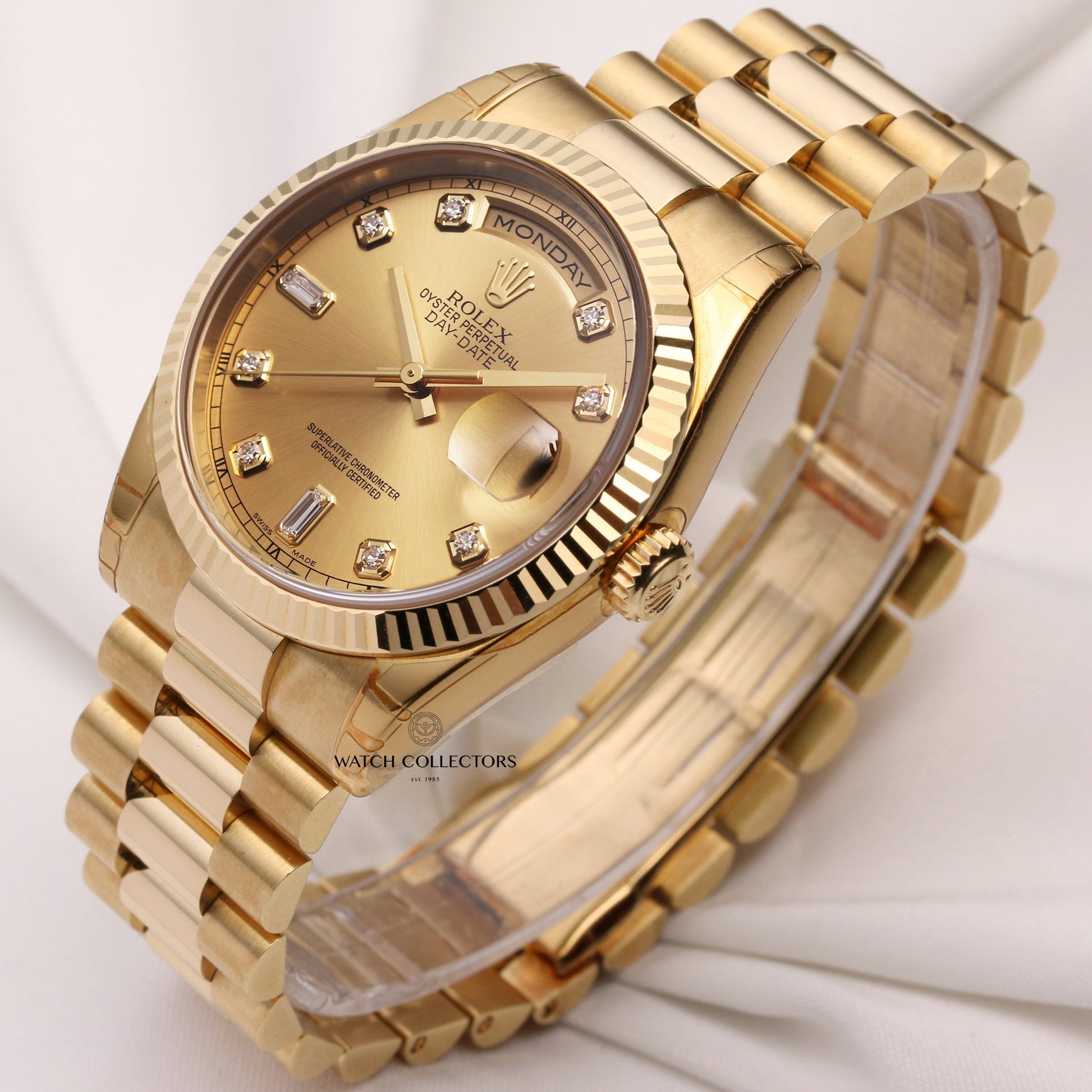 Unworn Factory Full-Set Rolex Day-Date 118238 Champagne Diamond Dial 18K Yellow Gold