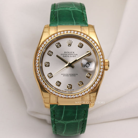 Unworn Factory Full Set Rolex DateJust 116188 18K Yellow Gold Silver Diamond Dial & Bezel