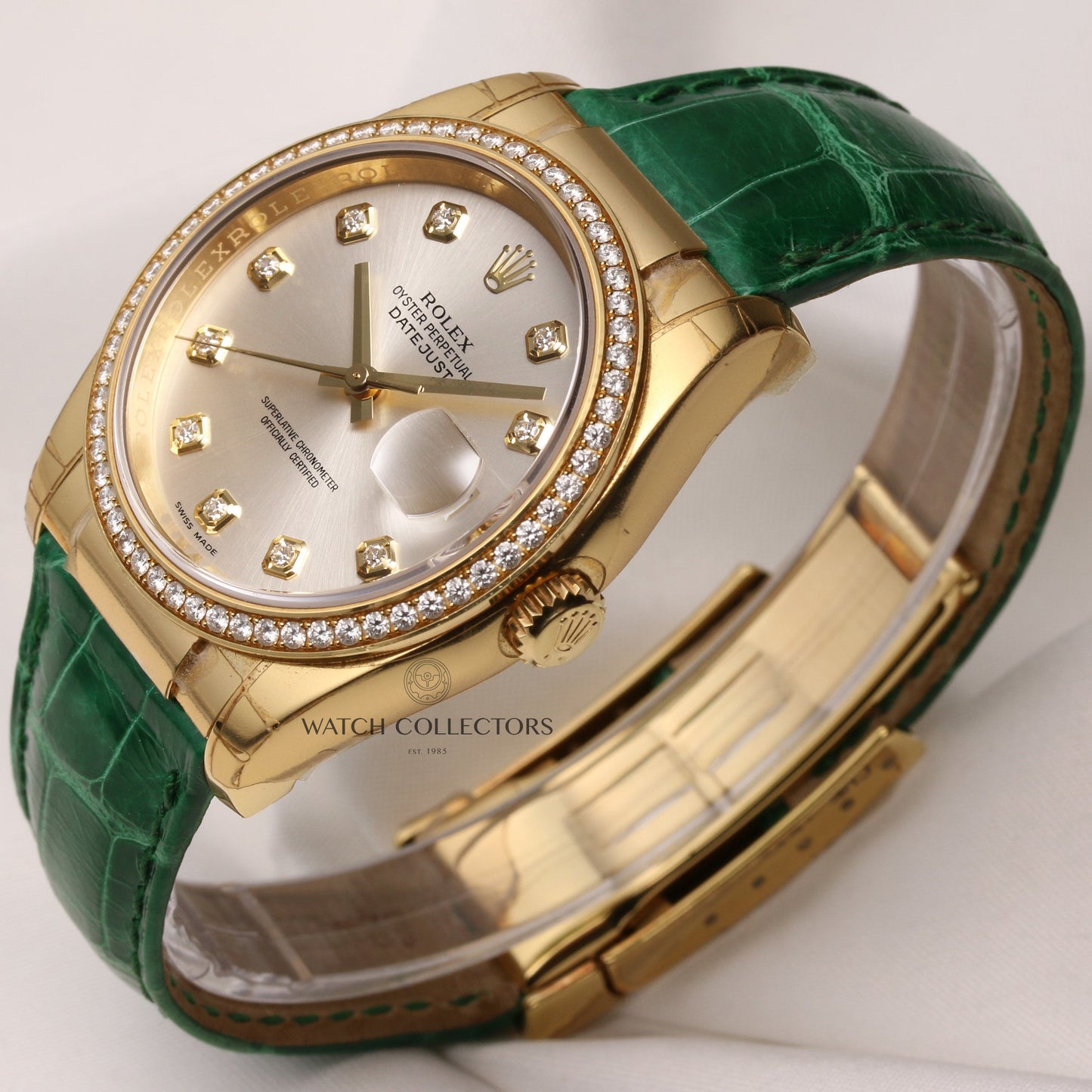 Unworn Factory Full Set Rolex DateJust 116188 18K Yellow Gold Silver Diamond Dial & Bezel