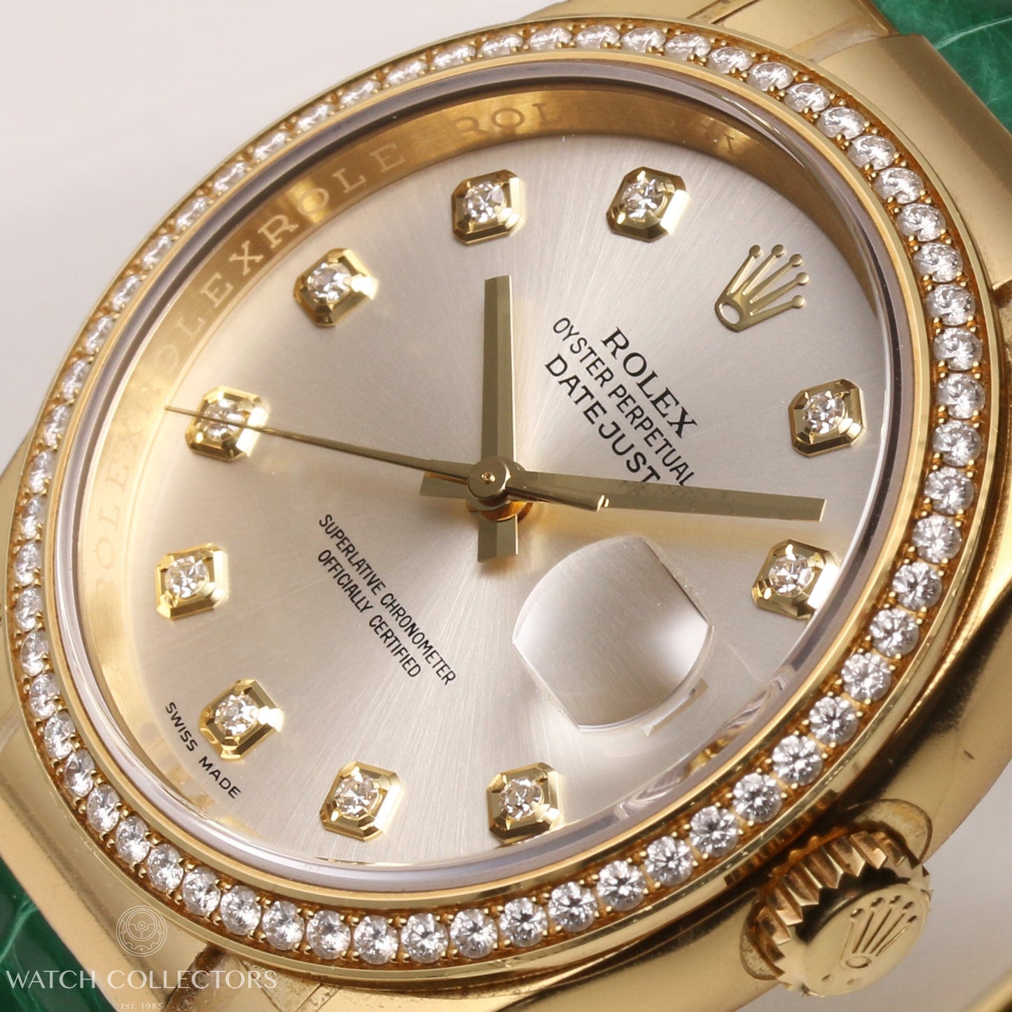 Unworn Factory Full Set Rolex DateJust 116188 18K Yellow Gold Silver Diamond Dial & Bezel