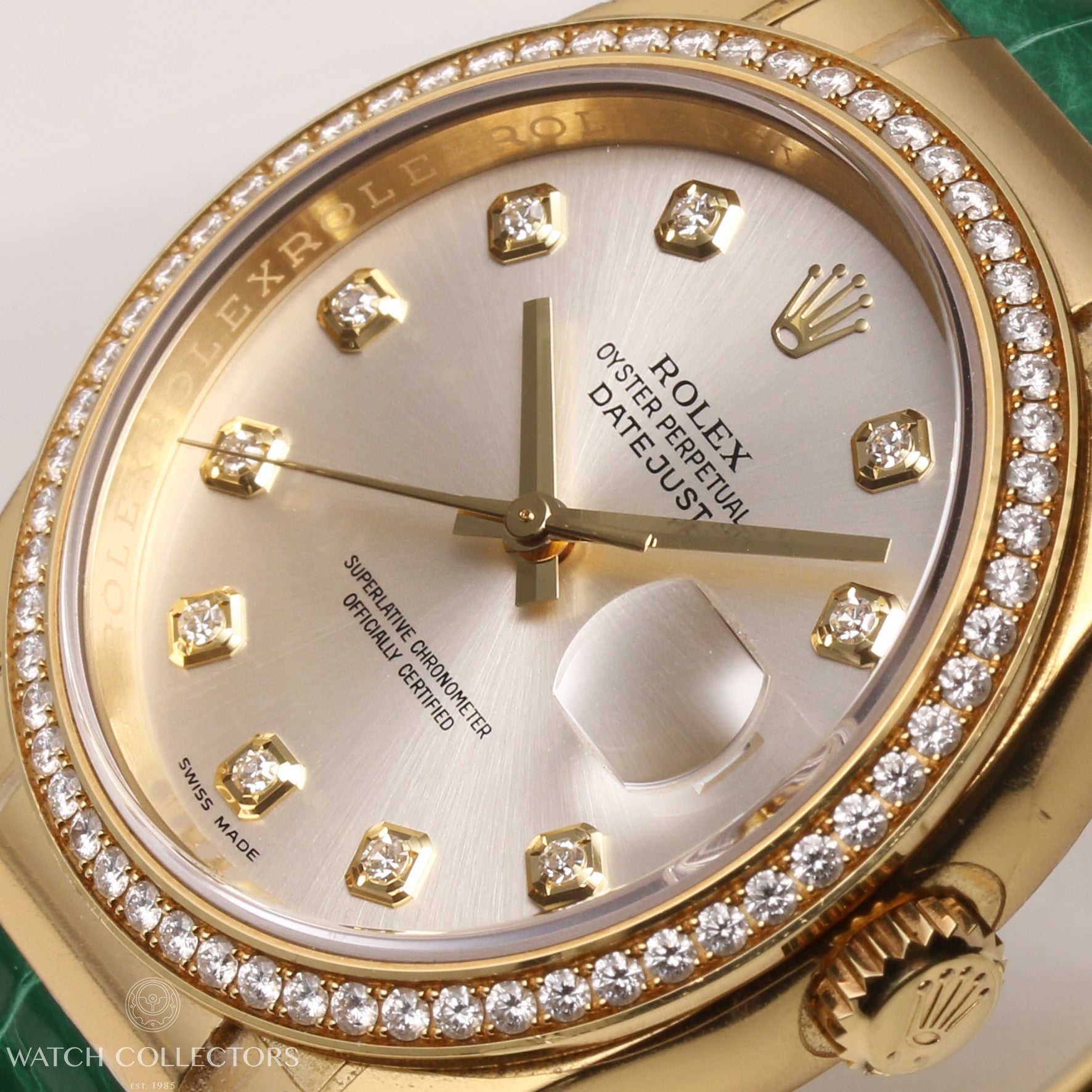 Unworn Factory Full Set Rolex DateJust 116188 18K Yellow Gold Silver Diamond Dial & Bezel