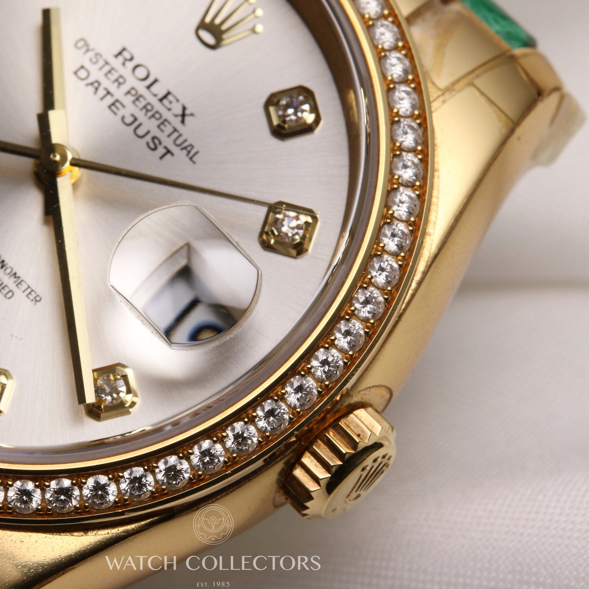 Unworn Factory Full Set Rolex DateJust 116188 18K Yellow Gold Silver Diamond Dial & Bezel