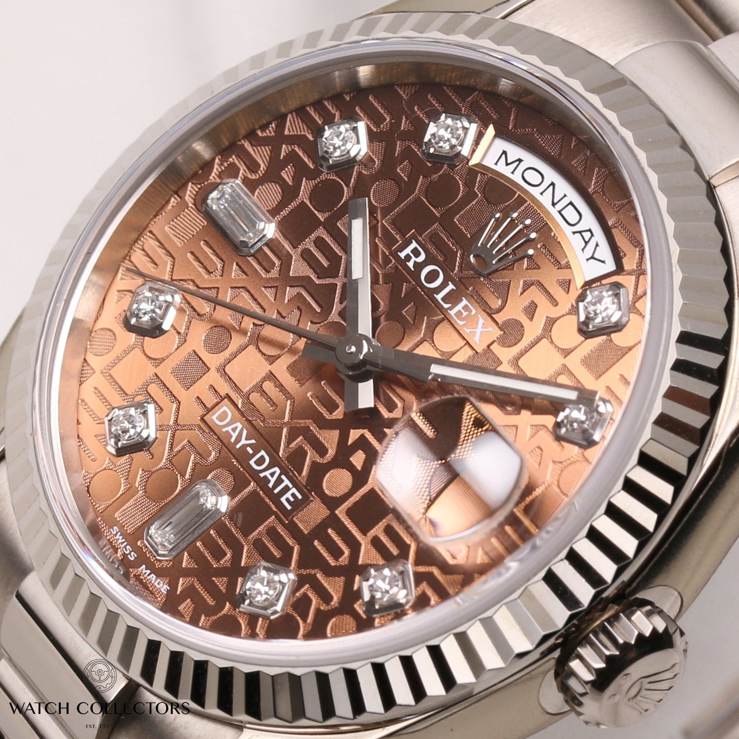 Unworn Factory Full-Set Rolex Day-Date 118239 18K White Gold Brown Jubilee Diamond Dial