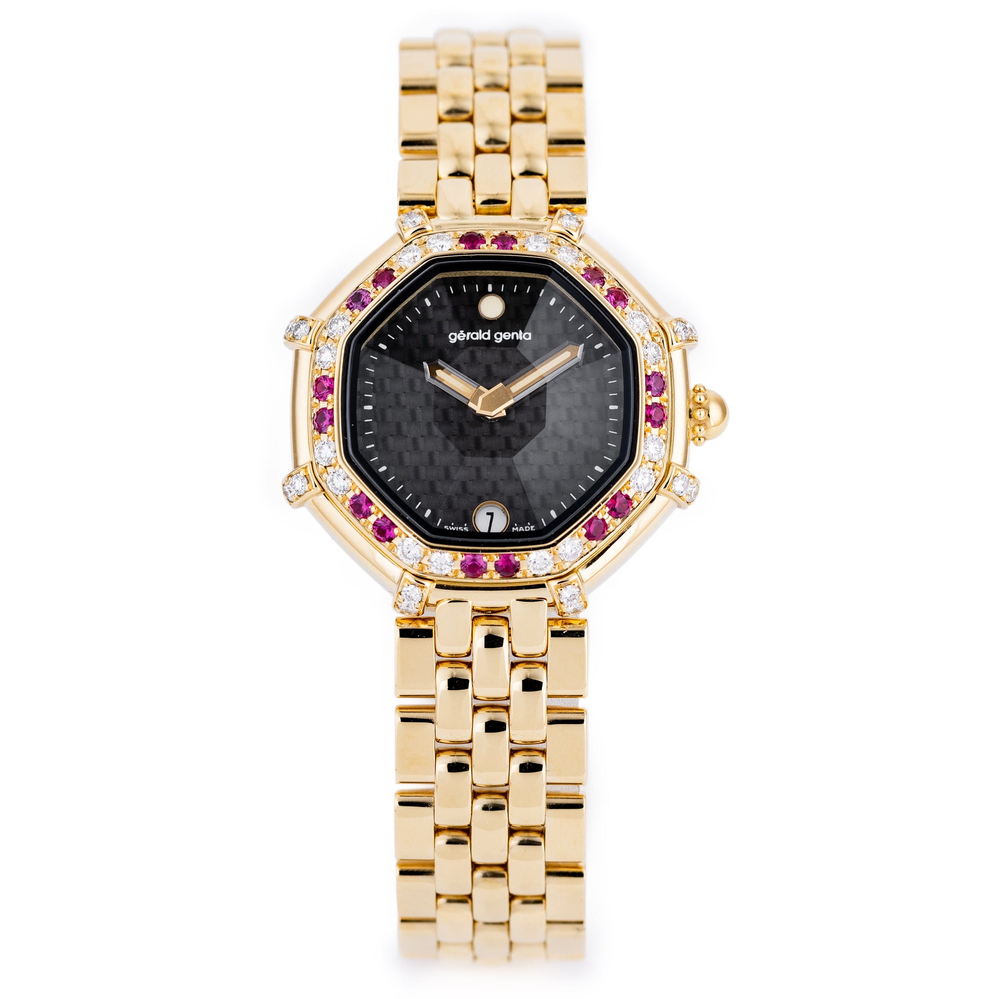 Unworn Gerald Genta Success | REF. G 3351.7 | Octagonal Case | Diamond & Ruby's | Black Dial | 18k Yellow Gold | Circa 1990's