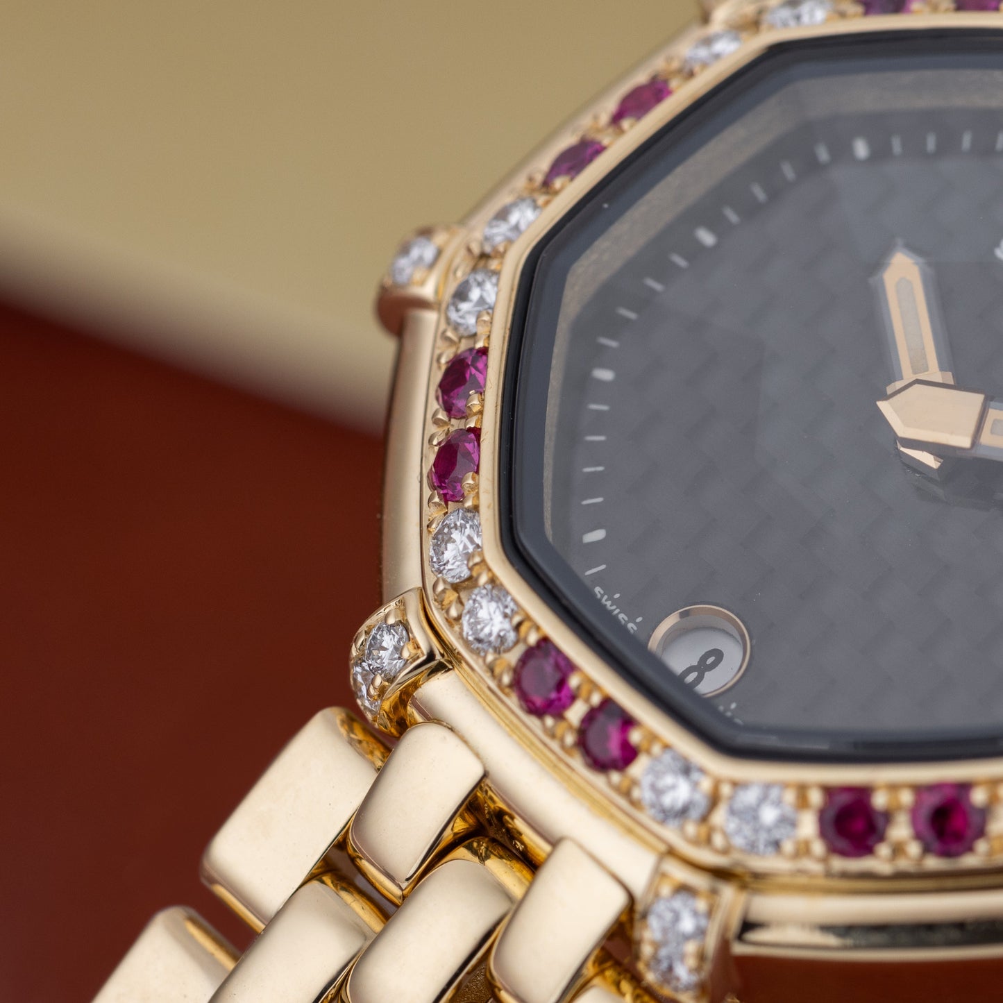 Unworn Gerald Genta Success | REF. G 3351.7 | Octagonal Case | Diamond & Ruby's | Black Dial | 18k Yellow Gold | Circa 1990's