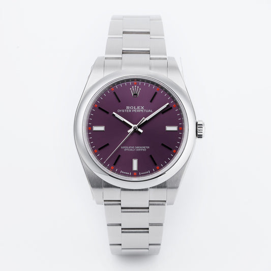 Unworn Rolex Oyster Perpetual 39mm | Grape Dial | REF. 114300 | 2015 | Stainless Steel | Box & Papers