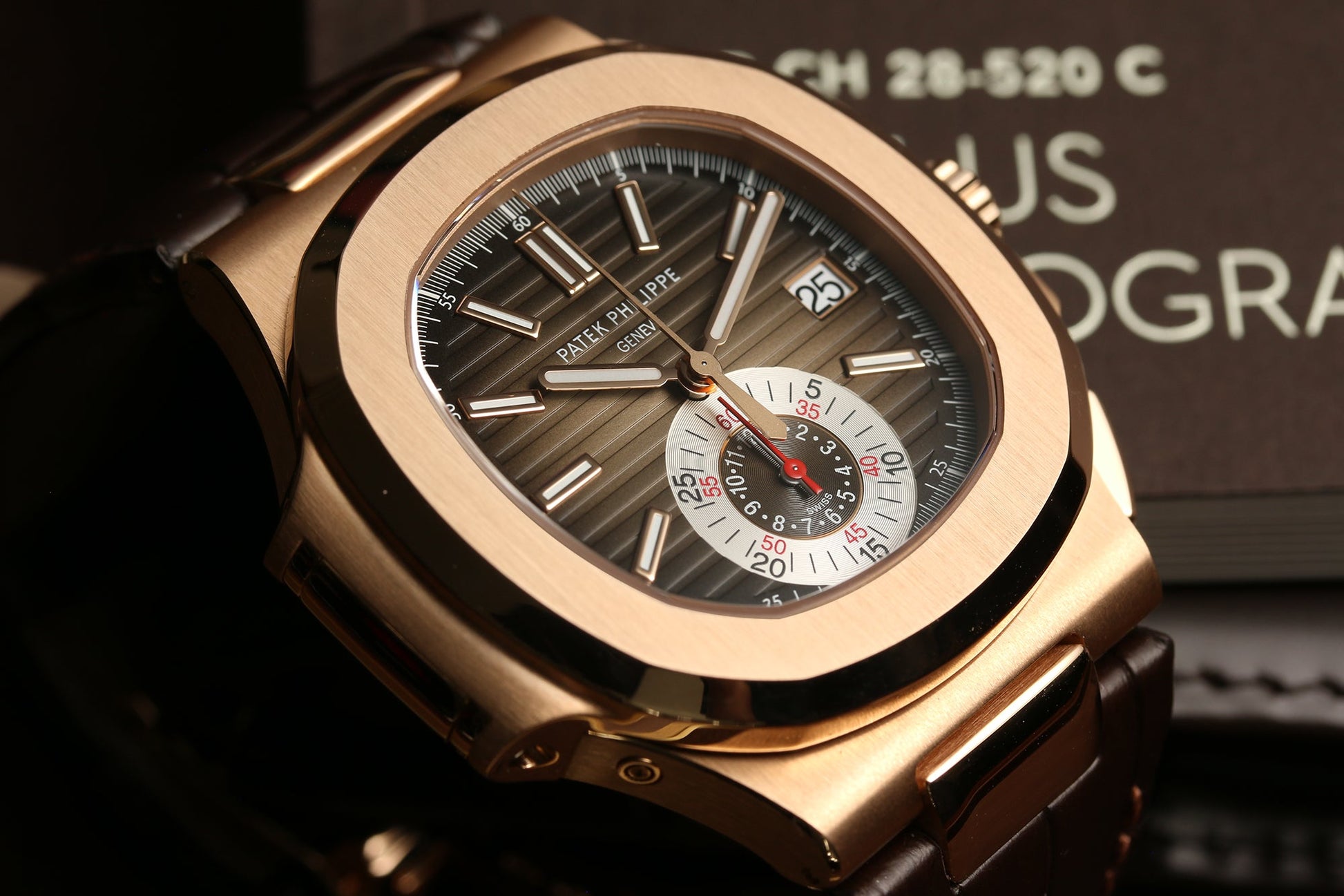 Unworn 2021 | Patek Philippe Nautilus Chronograph 5980R-001 | 18k Rose Gold | Leather Strap