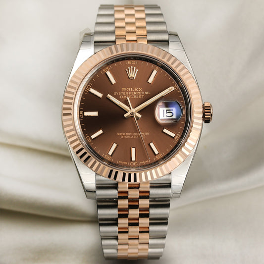 Unworn Rolex DateJust 41 126331 Stainless Steel & 18k Rose Gold Chocolate Dial