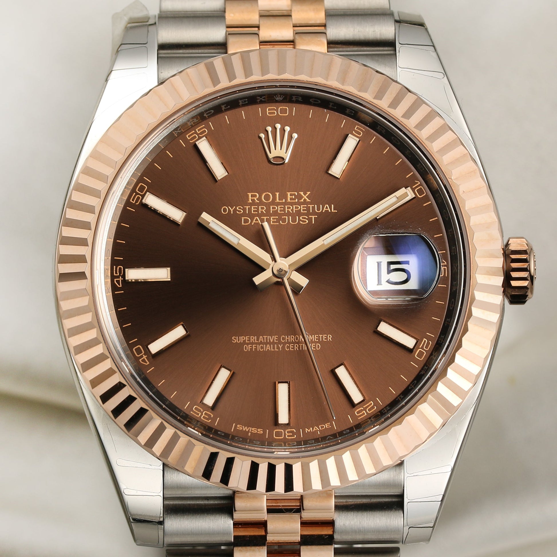 Unworn Rolex DateJust 41 126331 Stainless Steel & 18k Rose Gold Chocolate Dial