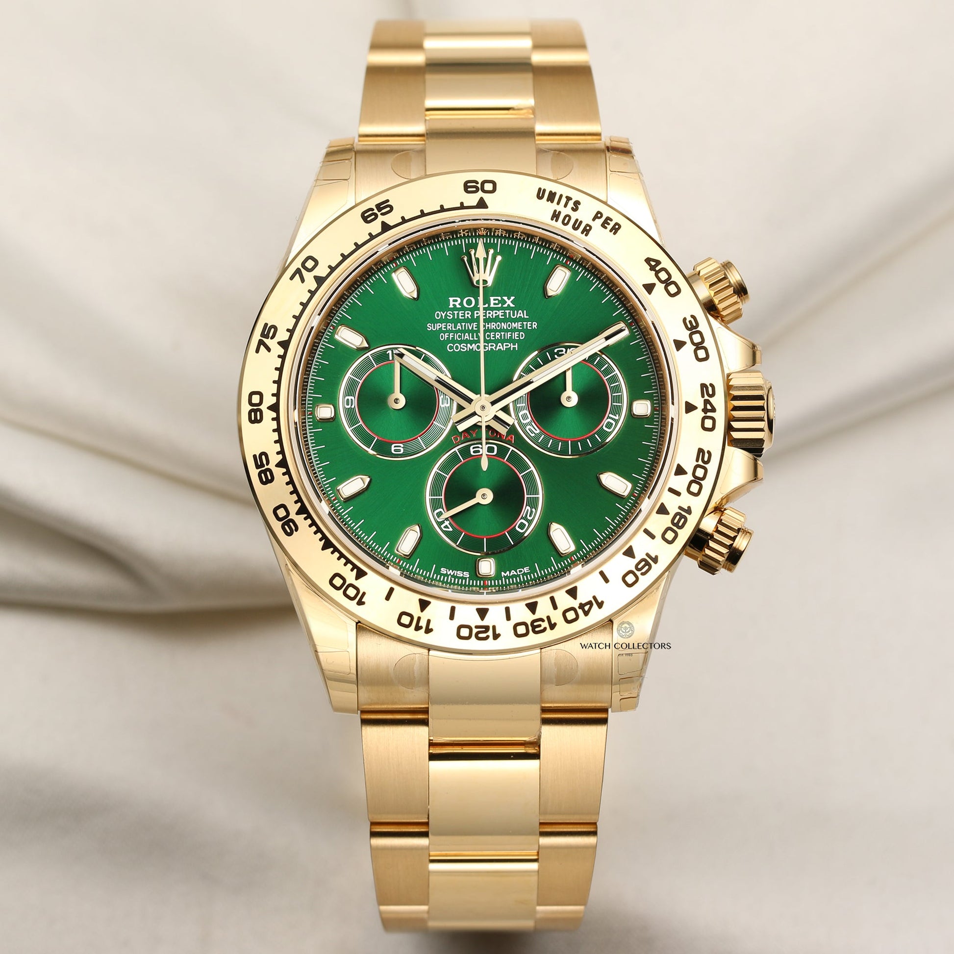 Unworn Full-Set Rolex Daytona 116508 18k Yellow Gold Green Dial