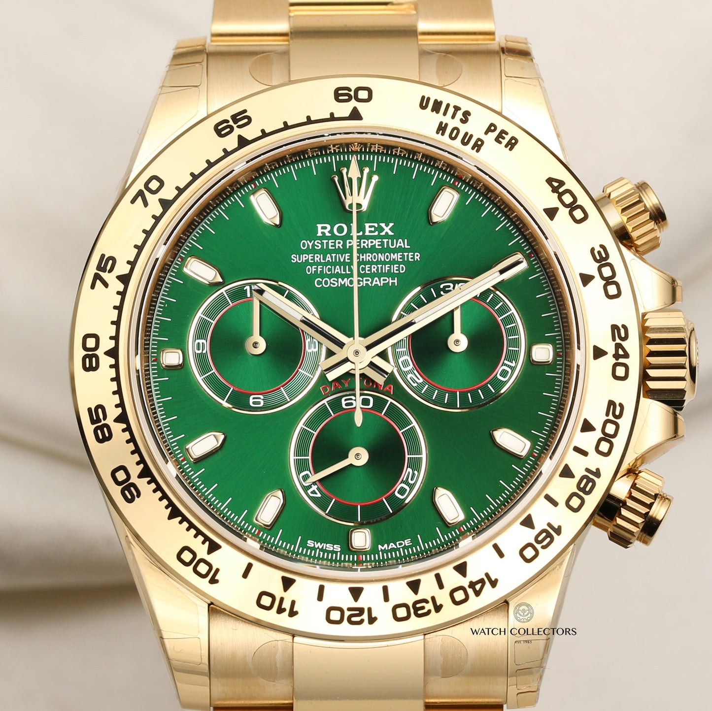 Unworn Full-Set Rolex Daytona 116508 18k Yellow Gold Green Dial