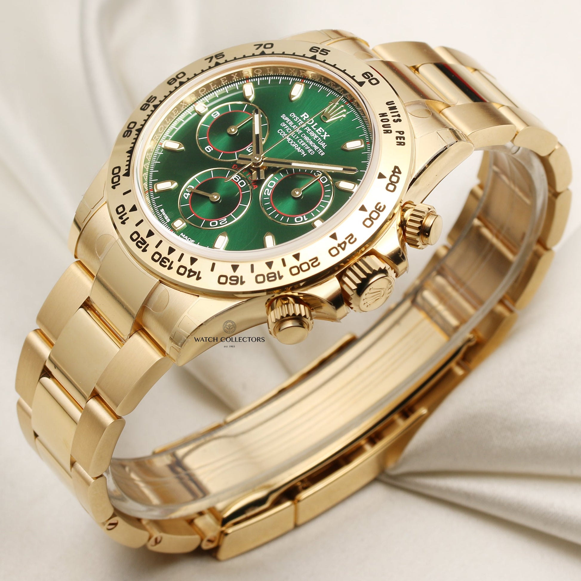 Unworn Full-Set Rolex Daytona 116508 18k Yellow Gold Green Dial