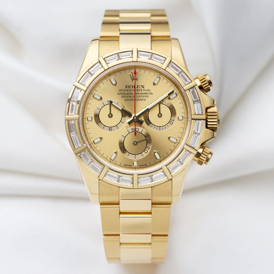 Unworn Rolex Daytona 116568BR | Baguette Diamond Bezel | 18k Yellow Gold