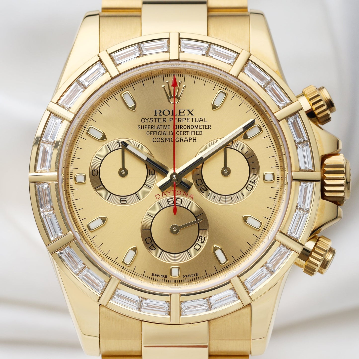 Unworn Rolex Daytona 116568BR | Baguette Diamond Bezel | 18k Yellow Gold